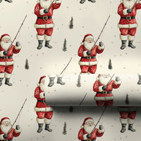 Fisherman Christmas Gift Wrap, Fishing Santa Wrapping Paper, Pine Tree Holiday Wrapping Paper, Outdoor Santa Present Wrap Roll