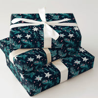 Star Pattern Gift Wrap, Teal Pine Wrapping Paper, Navy Blue Celestial Wrapping Paper, Winter Pine Gift Wrap, Christmas Wrapping Paper Roll
