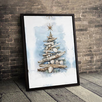Driftwood Seashell Canvas Print, Coastal Christmas Tree Canvas Wall Art, Beachy Holiday Wall Decor, Nautical Christmas Canvas, Xmas Present