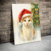 Orange Tabby in Santa Hat Canvas Print, Christmas Cat Canvas Wall Art, Adorable Festive Holiday Wall Decor, Winter Kitten Canvas, Cat Lover Present