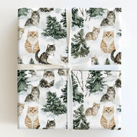 Snowy Forest Kitten Gift Wrap, Watercolor Cat Wrapping Paper, Winter Holiday Cat Wrapping Paper, Christmas Kitten Gift Wrapping Paper