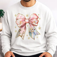 Coquette Bow Holiday Crewneck, Nativity Scene Christmas Sweatshirt, Religious Christian Pullover, Adorable Christmas Sweater, Present for Her