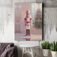 Christmas Tree Holiday Canvas Print, Pink Nutcracker Canvas Wall Art, Pastel Xmas Nutcracker Canvas Decor, Winter Holiday Wall Art Present