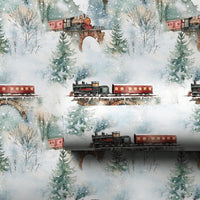 Vintage Winter Landscape Gift Wrap, Steam Train Wrapping Paper, Watercolor Locomotive Present Paper, Nostalgic Christmas Holiday Gift Wrap