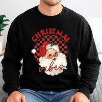 Checkered Santa Claus Crewneck, Retro Christmas Vibes Sweatshirt, Vintage Holiday Groovy Sweater, Comfy Adorable Xmas Graphic Pullover for Women