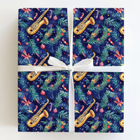 Jazz Music Holiday Gift Wrap, Saxophone Christmas Wrapping Paper, Watercolor Instrument Wrapping Paper, Musician Festive Winter Gift Wrap