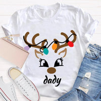 Festive Holiday Lights Antler Shirt, Personalized Christmas Deer Head T-Shirt, Custom Family Matching Xmas Graphic Tee, Present