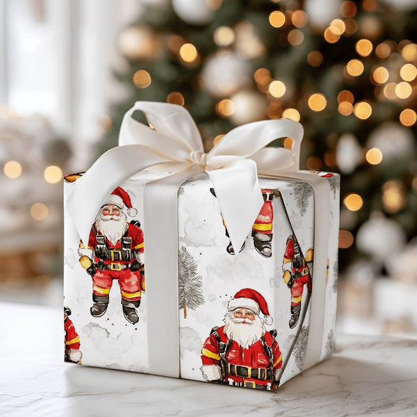 First Responder Christmas Gift Wrap, Firefighter Santa Wrapping Paper, Winter Santa Gift Wrapping Paper, Fire Dept Holiday Gi