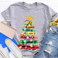 Colorful Holiday Crayon T-Shirt, Christmas Crayon Tree Shirt, Adorable Festive Tree Tee, Art Teacher Xmas Graphic Tee, Holiday Season Apparel
