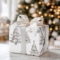 Sketched Monochrome Pine Gift Wrap, Minimalist Tree Christmas Wrapping Paper, Modern Xmas Wrapping Paper, Nordic Holiday Gift Wrapping Paper