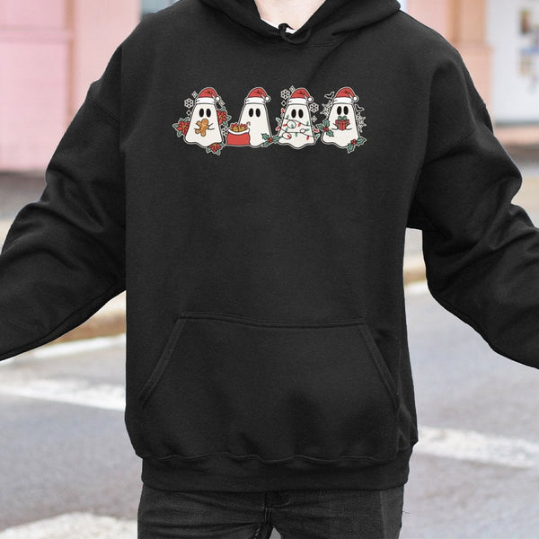 Santa Ghost Hooded Sweatshirt, Christmas Ghost Hoodie, Adorable Holiday Ghost Hoodie, Spooky Winter Pullover, Festive Graphic
