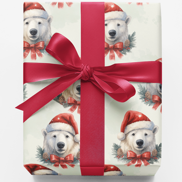 Adorable Holiday Gift Wrap, Polar Bear Christmas Wrapping Paper, Winter Animal Wrapping Paper, Kids Festive Gift Wrap Roll, X
