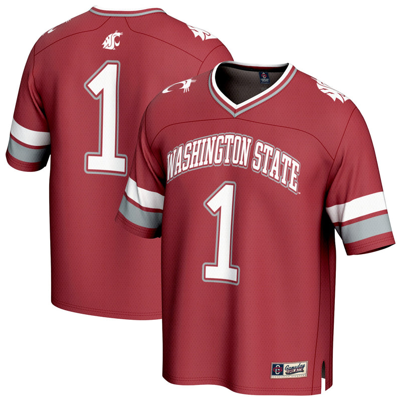 #1 Washington State Cougars Lightweight Collegiate Football Fashion Jersey - Crimson