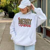 Leopard Print Holiday Sweatshirt, Merry Christmas Hoodie, Adorable Festive Winter Pullover, Comfy Xmas Aesthetic Hooded Sweater