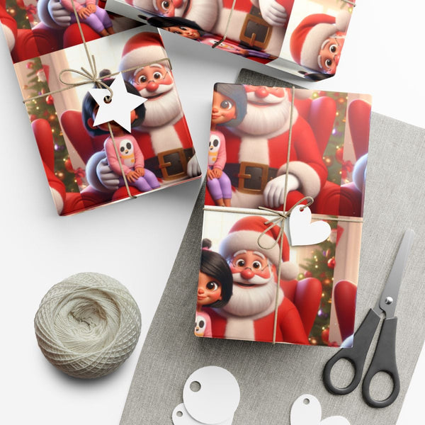 Festive Holiday Scene Gift Wrap, Animated Santa Claus Wrapping Paper, Adorable Christmas Wrapping Paper, Winter Holiday Gift 