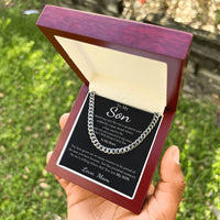 Stainless Steel Cuban Link Necklace, To My Son Cuban Link Chain from Mom, Keepsake Message Card Cuban Chain, Son Birthday or Christmas Present