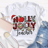 Apple Santa Hat Graphic Tee, Personalized Teacher Christmas Shirt, Custom Name Holiday T-Shirt, Adorable Educator Xmas Tee, Teacher Holiday Present