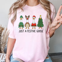 Festive Holiday Duck Graphic Tee, Humorous Christmas Goose T-Shirt, Adorable Xmas Animal Santa Hat Shirt, Winter Holiday Humor Present