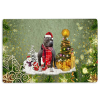 Merry Christmas Snow Scene Welcome Mat, American Bully Christmas Doormat, Dog Holiday Door Mat, Winter Porch Rug, Pet Lover Xmas Present
