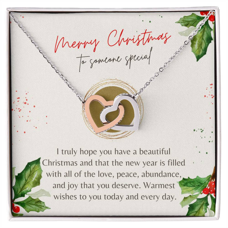 Two Hearts Crystal Pendant, Interlocking Hearts Necklace, Cubic Zirconia Heart Necklace, Christmas Jewelry Present, Holiday Present for Her