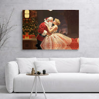 Retro Christmas Kissing Couple Poster, Vintage Santa Canvas Art, Holiday Santa Canvas Print, Printable Xmas Wall Decor, Holiday Present