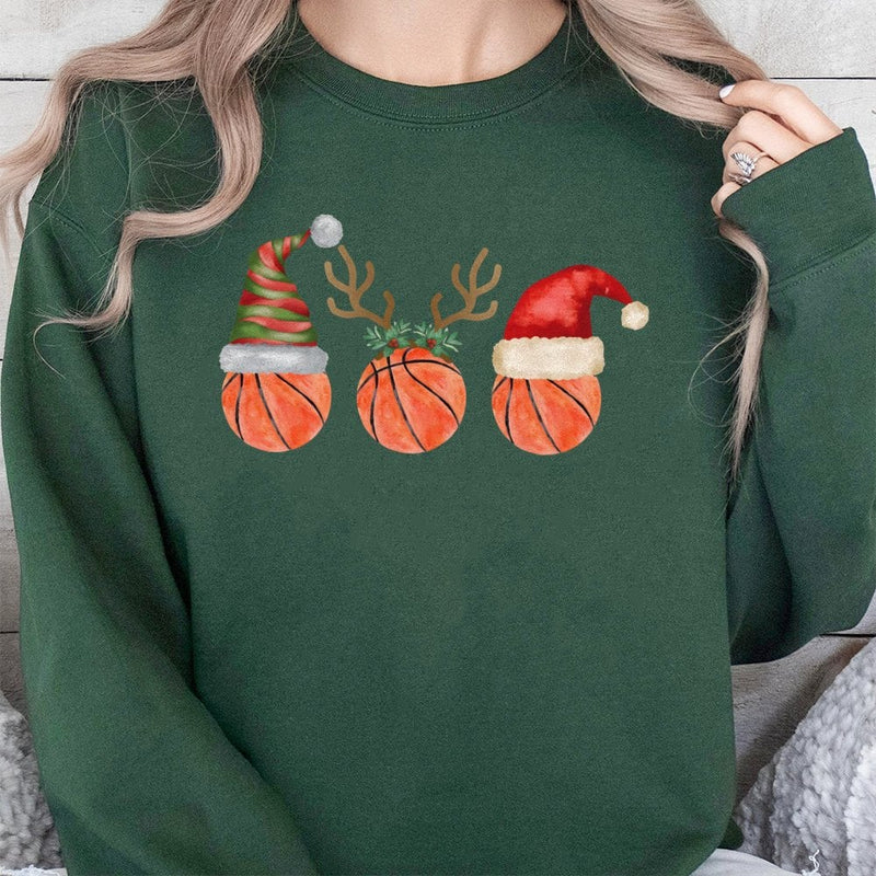 Santa Hat Reindeer Graphic Crewneck, Basketball Christmas Sweatshirt, Holiday Sports Pullover, Basketball Player Sweatshirt, Holiday Present
