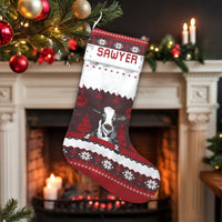 Nordic Farmhouse Holiday Stocking, Personalized Cow Christmas Stocking, Rustic Farm Animal Xmas Stocking, Custom Name Winter Fireplace Decor
