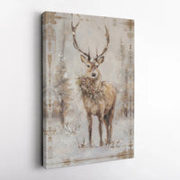 Winter Snowy Deer Forest Print, Christmas Stag Canvas Wall Art, Farmhouse Holiday Decor Poster, Rustic Printable Art Present