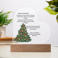 Holiday LED Night Light, Merry Christmas Acrylic Heart Plaque, Xmas Tabletop Sign, Festive Heart Keepsake, Christmas Present for Family Friends