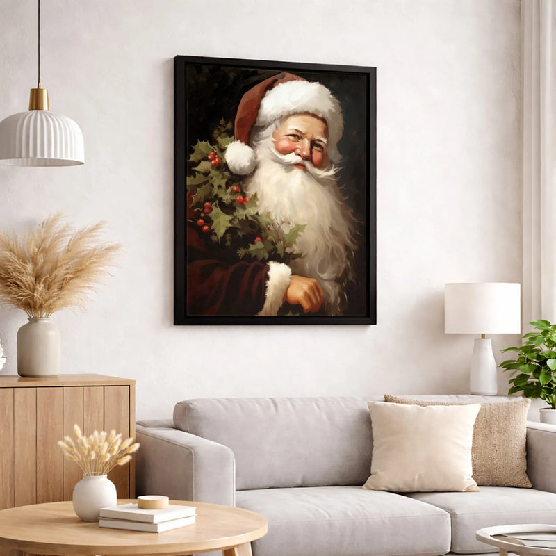 Classic Santa Canvas Print, Vintage Santa Claus Canvas Wall Art, Oil Portrait Holly Canvas, Festive Holiday Wall Decor, Christmas Home Present