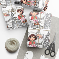 Vintage Christmas Santa Illustration Gift Wrap Roll, Girl on Santa Lap Wrapping Paper, Festive Kids Holiday Wrapping Paper
