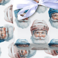 Watercolor Christmas Gift Wrap, Hockey Helmet Santa Wrapping Paper, Sports Holiday Paper, Festive Present Wrapping Paper, Hockey Fan Present