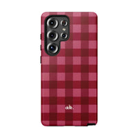 Holiday Checkered Pattern Phone Case, Red Buffalo Plaid Samsung Case, Dual Layer Tough Cover, Winter Christmas Galaxy Phone Case