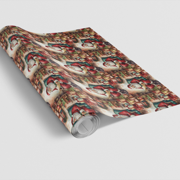 Vintage Christmas Santa Claus Gift Wrap, Reading Santa Wrapping Paper, Retro Holiday Wrapping Paper, Xmas Present Gift Wrappi