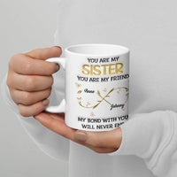 Gold Infinity Floral Custom Name Mug, Personalized Sister Ceramic Mug, Adorable Sibling Coffee Cup, Sister Birthday Christmas Present