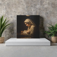 Renaissance Nativity Square Canvas Print, Virgin Mary and Baby Jesus Canvas Wall Art, Christian Christmas Canvas, Religious Faith Present