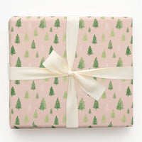 Hand Drawn Pine Tree Gift Wrap, Blush Pink Christmas Wrapping Paper, Modern Winter Trees Present Paper, Rustic Minimalist Wrapping Paper