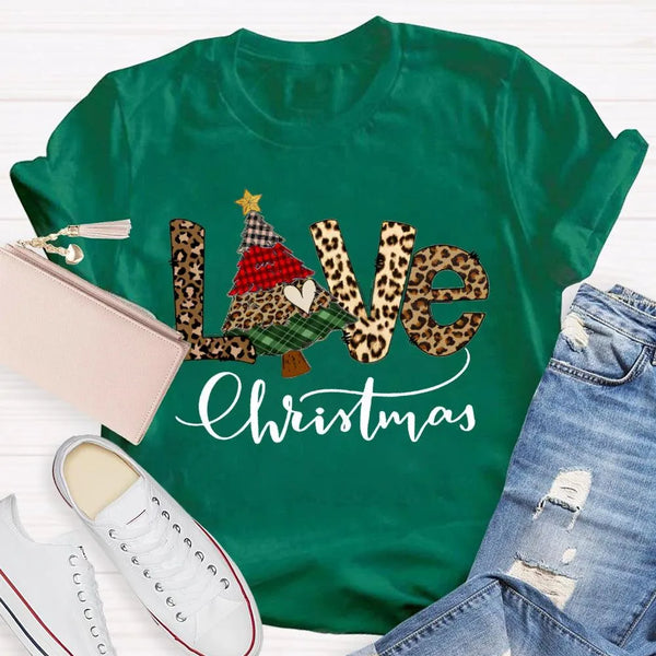 Festive Tree Graphic Shirt, Christmas Leopard Print T-Shirt, Trendy Animal Print Holiday Tee, Retro Merry Christmas Graphic T