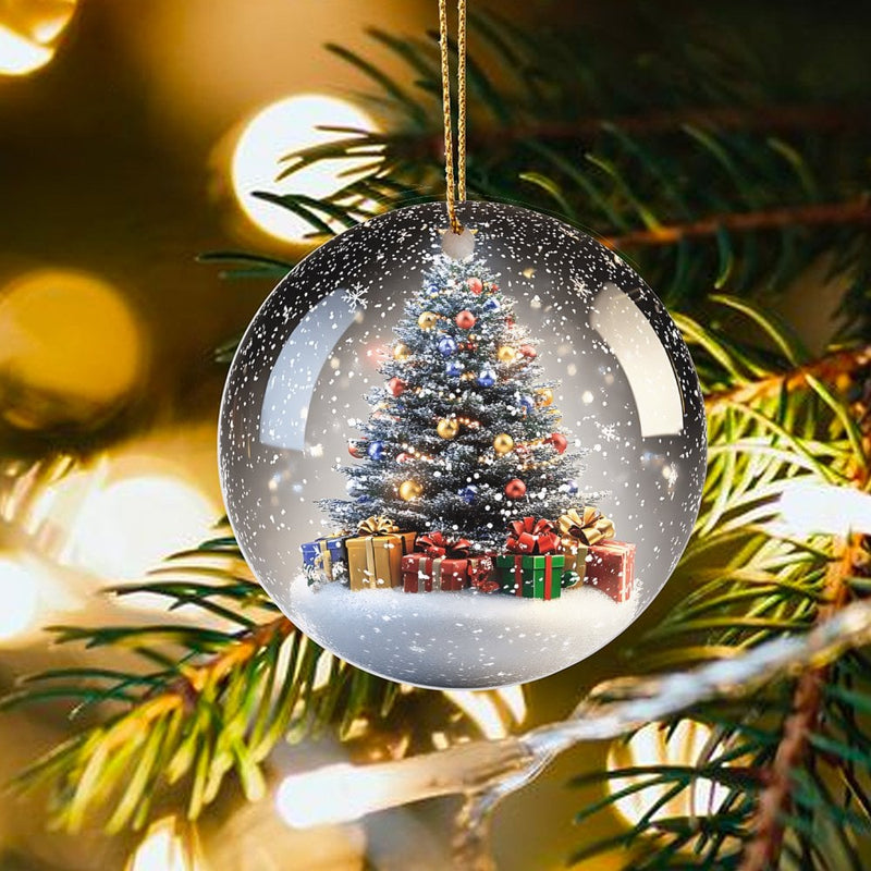 Winter Holiday Scene Ceramic Ornament, Snow Globe Christmas Tree Ornament, Festive Xmas Tree Keepsake, Comfy Seasonal Circle Tree Ornament