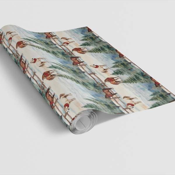 Winter Equestrian Gift Wrap, American Quarter Horse Wrapping Paper, Snowy Horse Holiday Paper Roll, Quarter Horse Christmas W