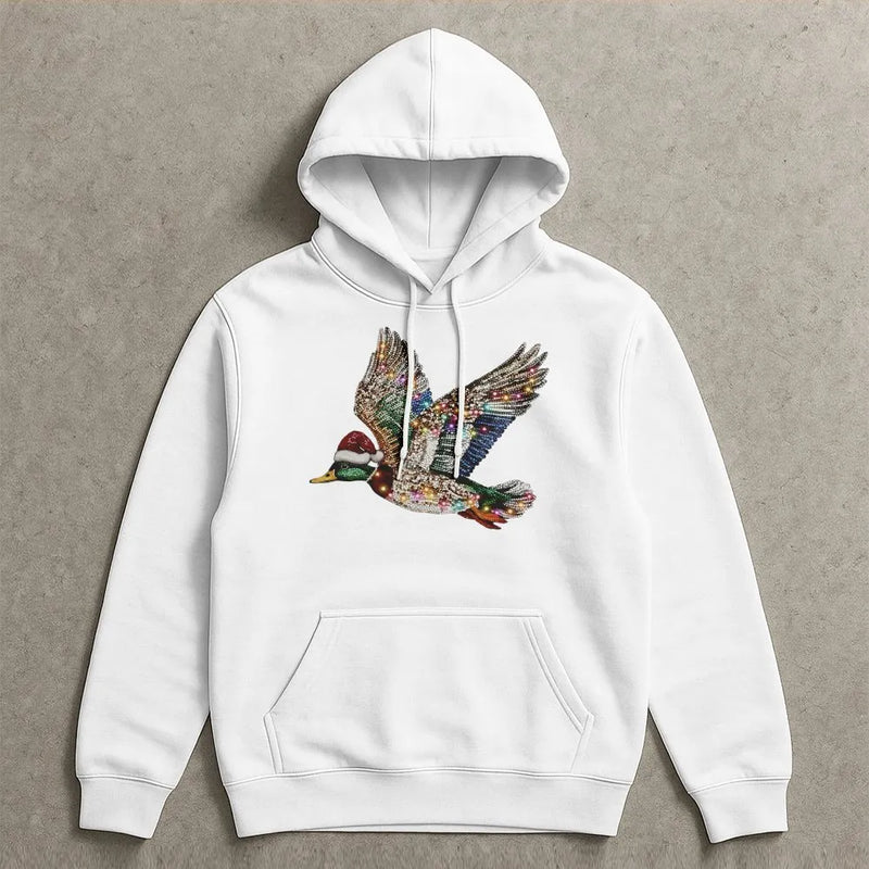 Christmas Duck Hunter Hooded Sweatshirt, Sparkling Rhinestone Mallard Duck Hoodie, Winter Outdoor Pullover Hoodie, Holiday Hunter Present