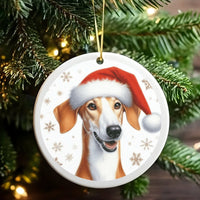 Greyhound Dog Holiday Ornament, Greyhound Santa Hat Christmas Ornament, Ceramic Greyhound Tree Ornament, Dog Lover Pet Keepsake Present