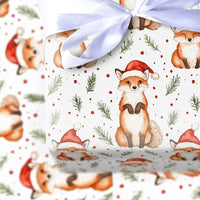 Santa Hat Animal Gift Wrap, Christmas Fox Wrapping Paper, Adorable Woodland Fox Wrapping Paper, Holiday Gift Wrap, Winter Forest Wrapping Paper