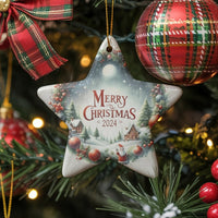 Snowy Winter Village Ornament, Merry Christmas 2024 Star Ornament, Santa Ceramic Tree Ornament, Holiday Star Keepsake Ornament