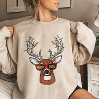 Humorous Christmas Deer Sweatshirt, Merry Dude Reindeer Sweatshirt, Holiday Hunting Crewneck, Retro Reindeer Sweater, Christmas Present for Dad