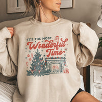 Retro Christmas Tree Sweater, Most Wonderful Time Sweatshirt, Comfy Holiday Fireplace Pullover, Xmas Crewneck, Winter Present for Family