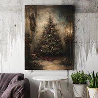 Moody Dark Oil Painting Wall Art, Vintage Christmas Tree Poster, Rustic Holiday Evergreen Print, Winter Festive Decor, Digital Download
