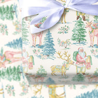 Whimsical Christmas Gift Wrap, Pastel Santa Reindeer Wrapping Paper, Pink Santa Holiday Wrapping Paper, Adorable Xmas Gift Wrap Roll