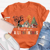 Halloween Fall Christmas Shirt, Hallothanksmas T-Shirt, Humorous Holiday Season Graphic Tee, Adorable Autumn Xmas T-Shirt, Present for Him and Her