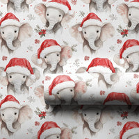 Watercolor Santa Hat Elephant Gift Wrap, Adorable Baby Elephant Wrapping Paper, Christmas Elephant Wrapping Paper, Holiday Animal Present Wrap